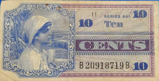 1966 Military Payment Certificate (MPC), Series 661, 10 Cents, Vietnam War vintage collectible note